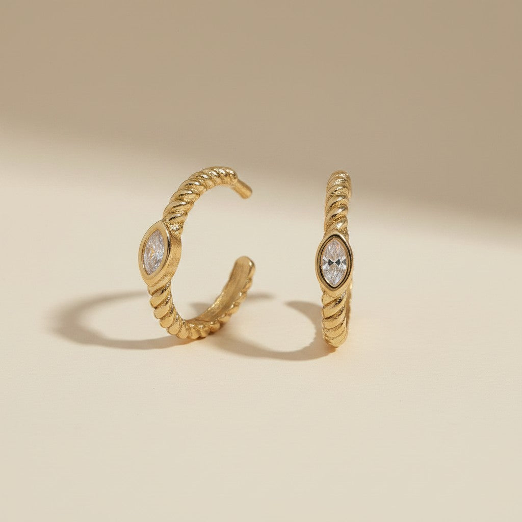 18k Gold Filled Mini CZ Eye C-Hoop Earrings — The Protective Gaze, Set in Warm Gold.