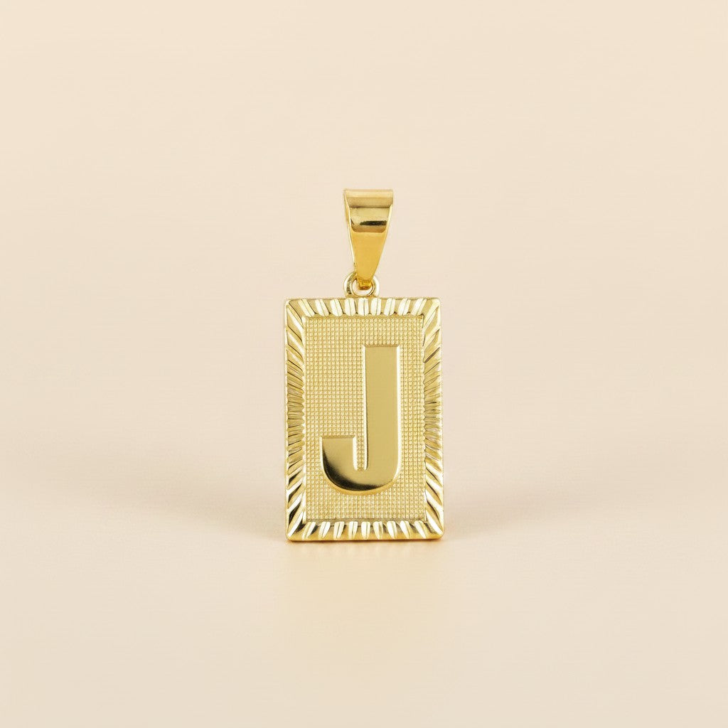 18k Gold Filled Vintage Diamond Cut Initial Plate Pendant | Personal & Timeless