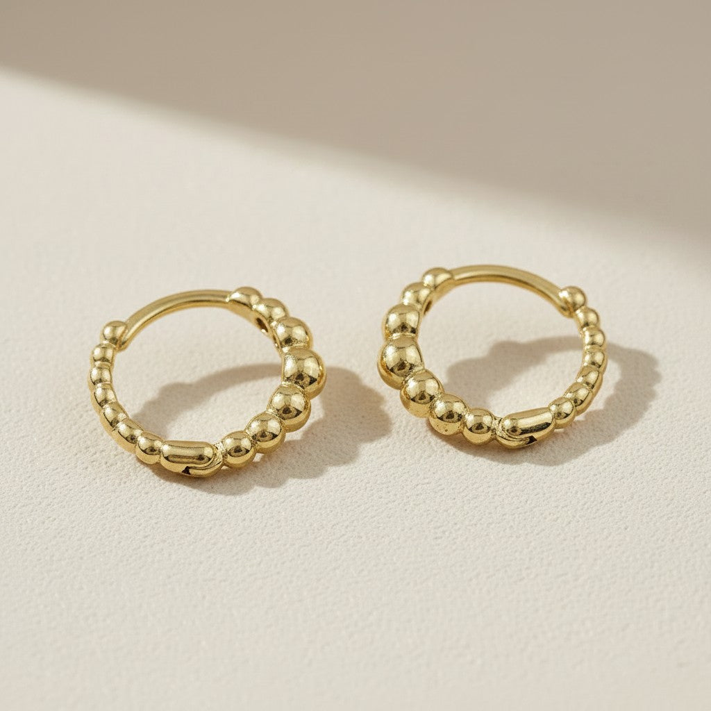 ✨ 18k Gold Filled Gradient Beaded Clicker Hoop Earrings — Small to Large. The Hoop That Builds as It Goes.