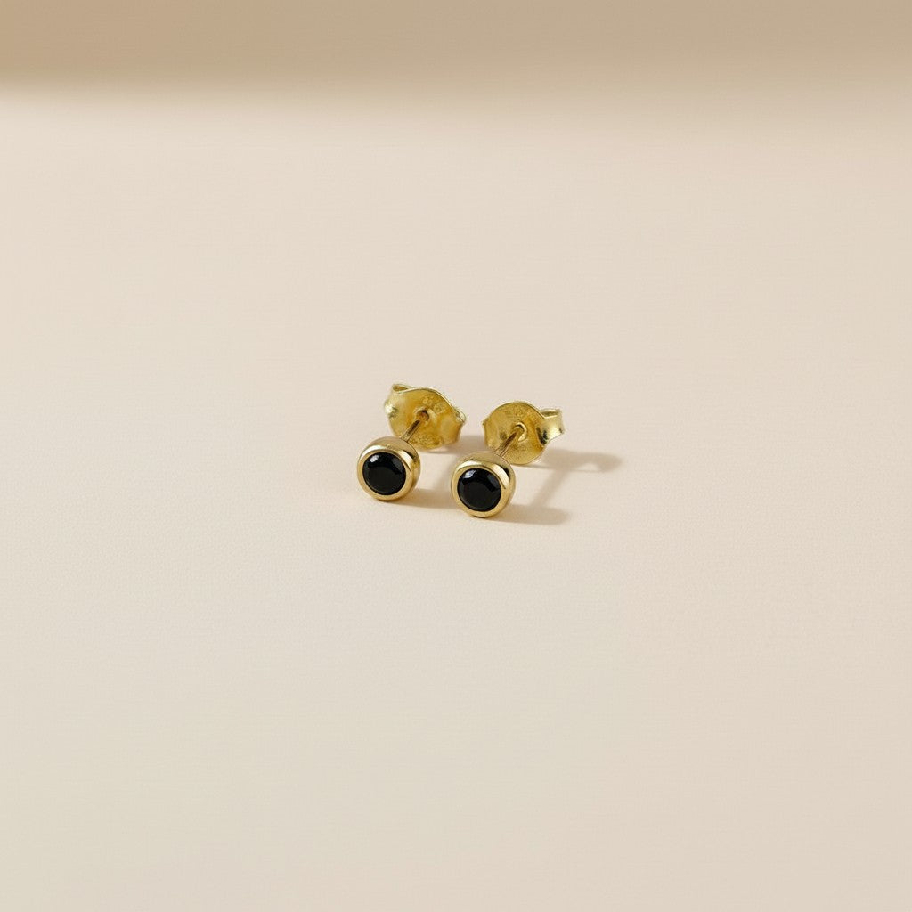 Delicate 18k Gold Filled Bezel CZ Stud Earrings - Dainty Round Diamond Look Studs