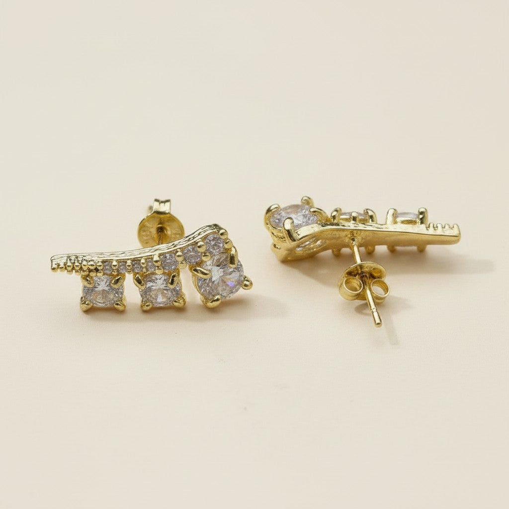 18k Gold Filled Triple Stone Ear Climber Earrings | True Craftsmanship