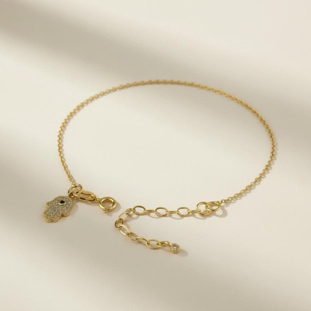 🤲 18k Gold Filled Hamsa &amp; Evil Eye CZ Charm Bracelet — Two Symbols. One Wrist. All the Protection.