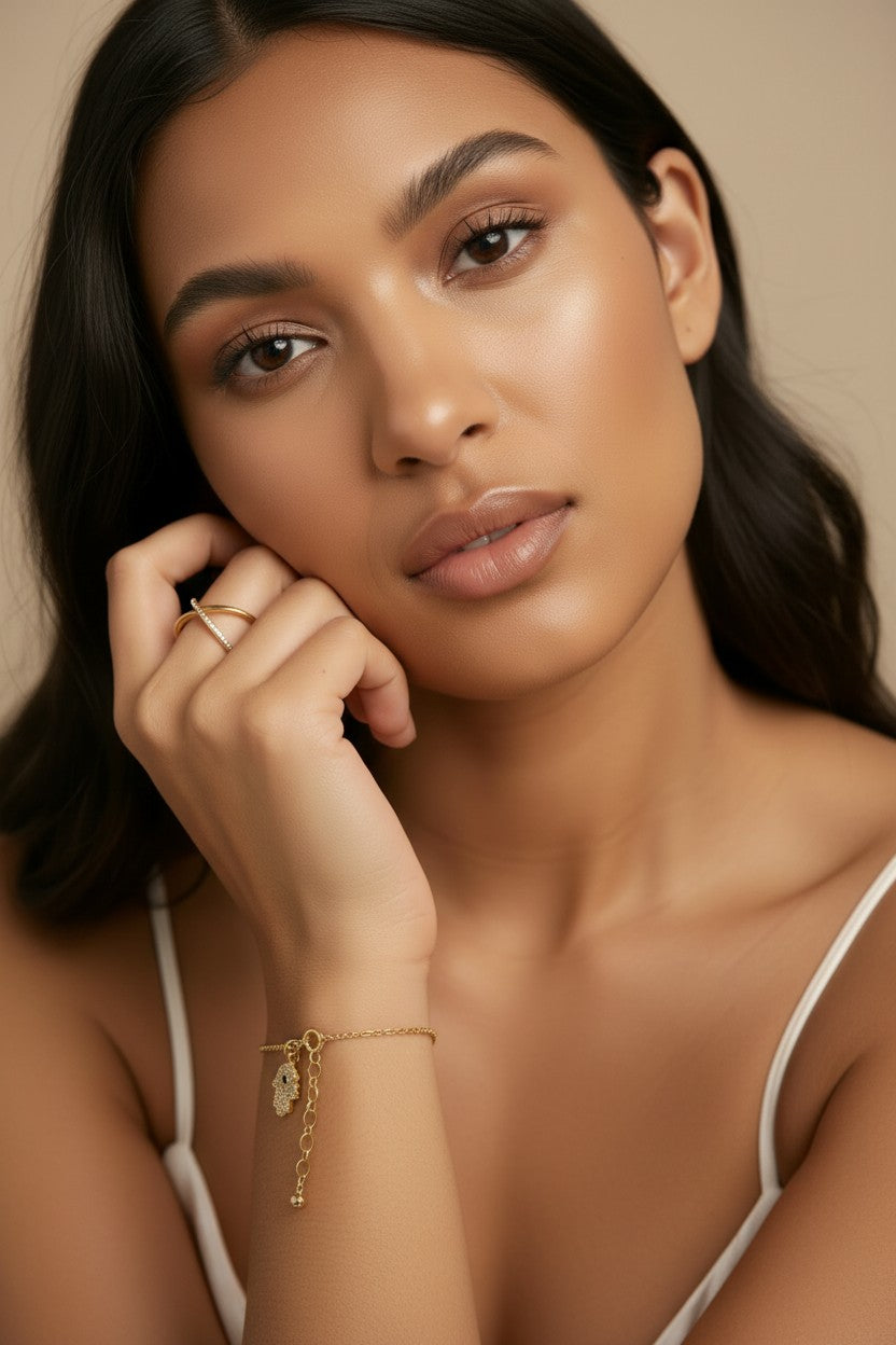 🤲 18k Gold Filled Hamsa &amp; Evil Eye CZ Charm Bracelet — Two Symbols. One Wrist. All the Protection.
