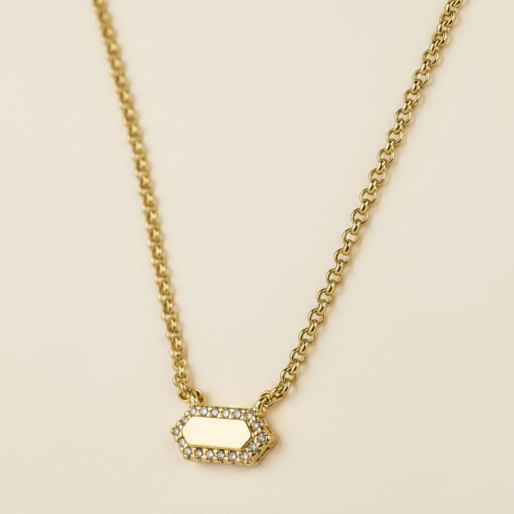 18k Gold Filled Pointed Rectangle Plate CZ Necklace | Modern Geometric Elegance