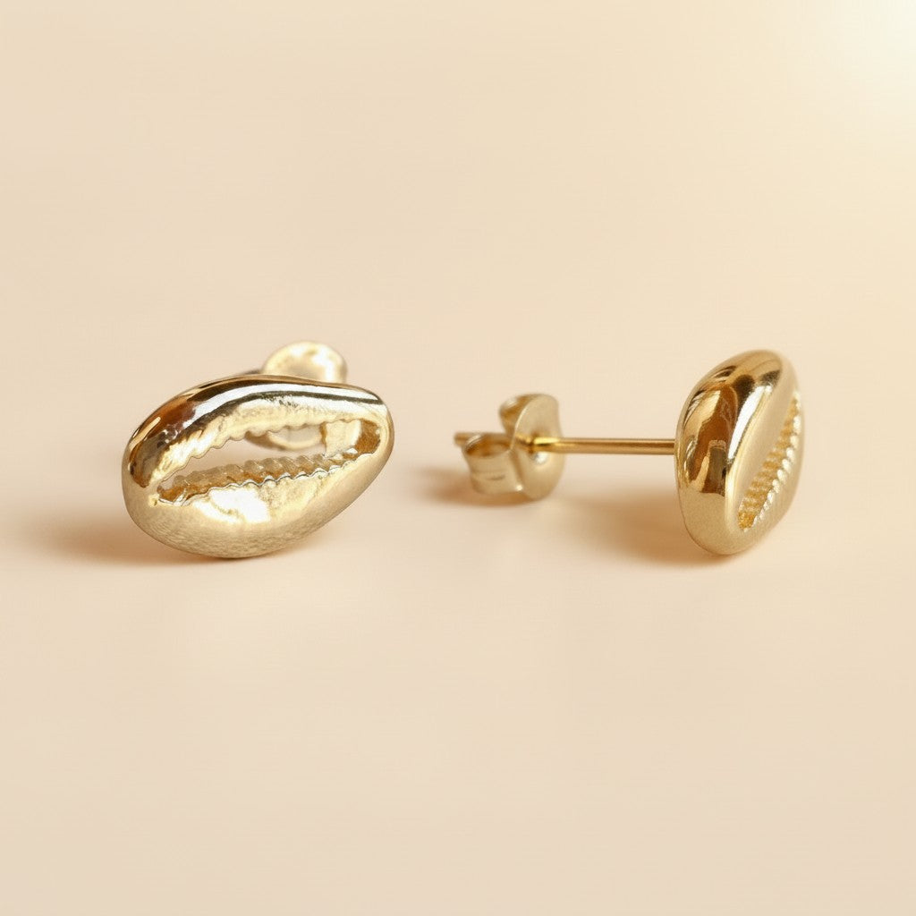 18k Gold Filled Cowrie Shell Stud Earrings | Symbol of Womanhood & Heritage
