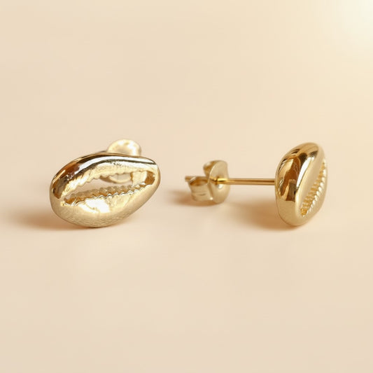 18k Gold Filled Cowrie Shell Stud Earrings | Symbol of Womanhood & Heritage