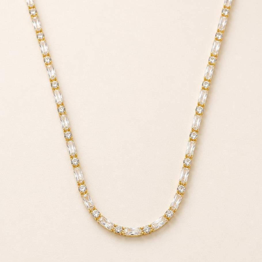 18k Gold Filled Round & Baguette CZ Choker Necklace | Dazzling Statement Style