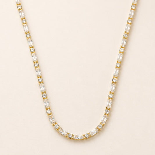 18k Gold Filled Round & Baguette CZ Choker Necklace | Dazzling Statement Style