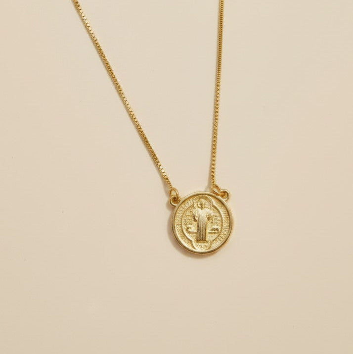 ✝️ 18k Gold Filled Saint Benedict Double-Sided Medal Necklace — Fifteen Centuries of Devotion. Worn Close Always