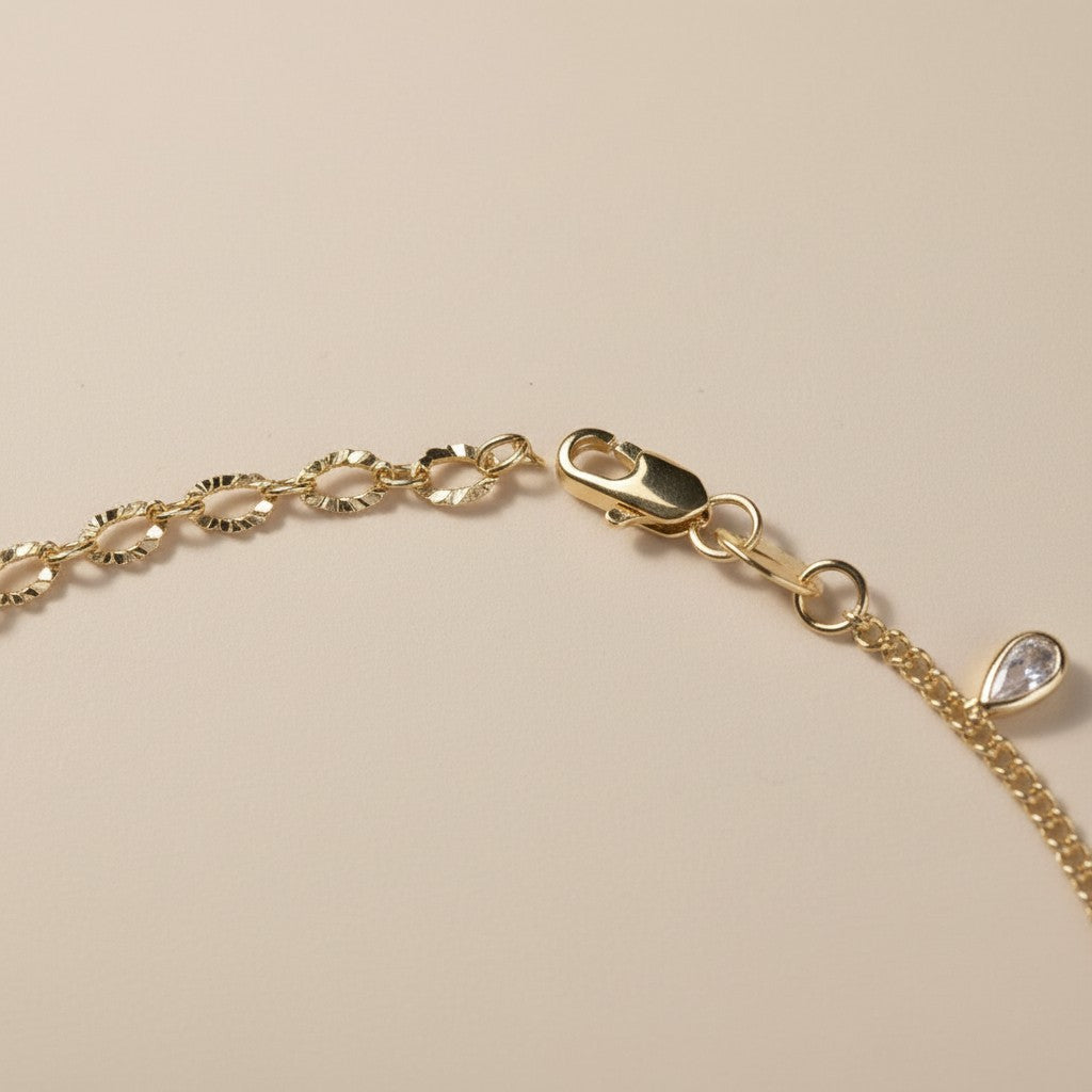 CZ Drop Anklet - Sparkling 2mm Curb Chain with Cubic Zirconia Charms