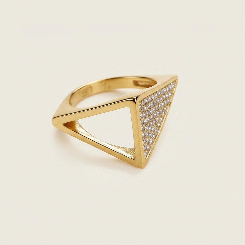 18k Gold Filled CZ Geometric Ring | Intricate Statement Style