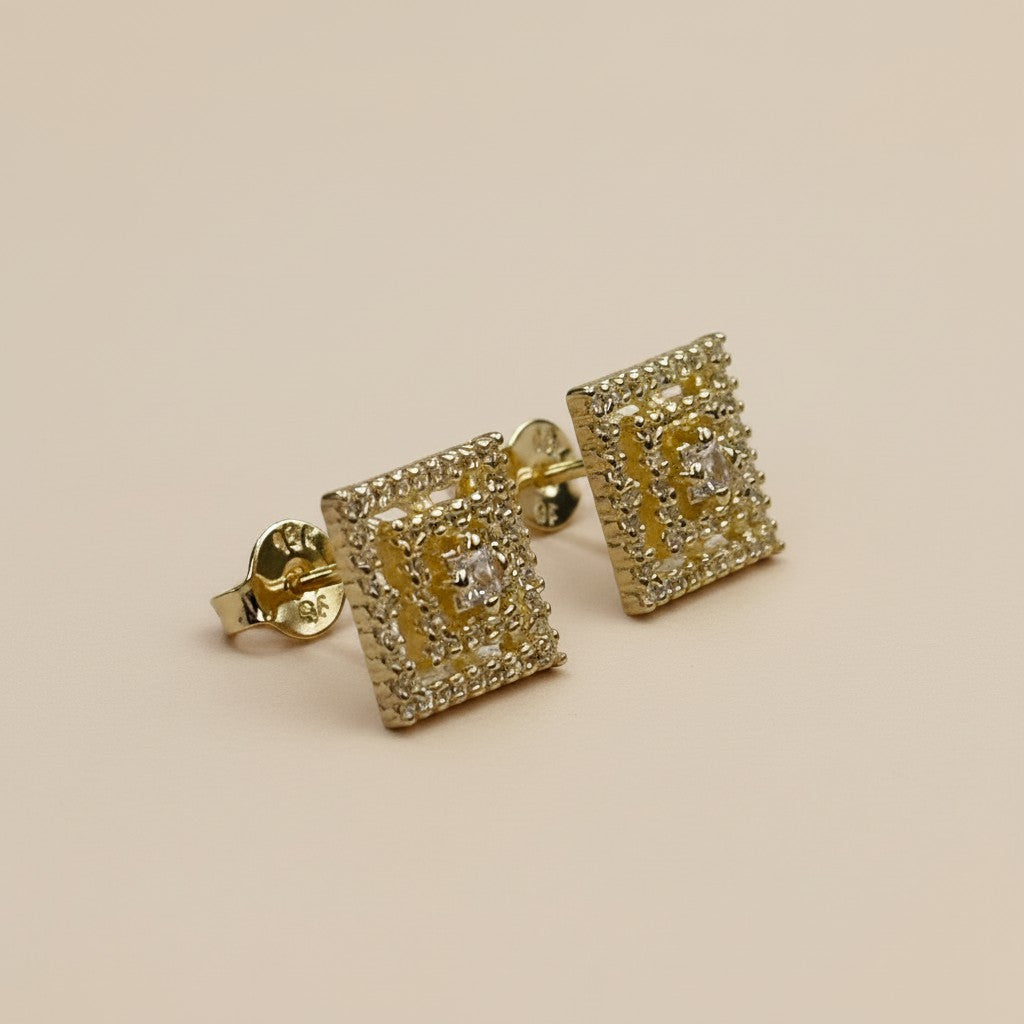 18k Gold Filled Micro CZ Princess Cut Stud Earrings | Everyday Sparkle