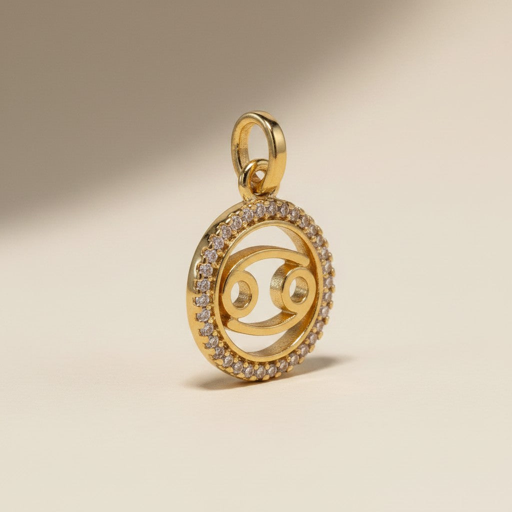 ♋ 18k Gold Filled Mini Cancer Zodiac Pendant — The Moon's Sign. CZ-Edged. Worn With Feeling.