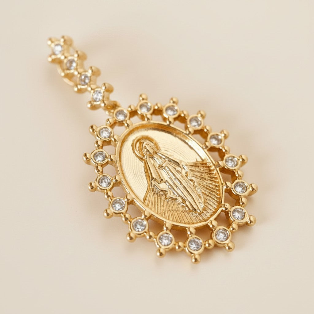18k Gold Filled Double Sided Lady Mother of Grace Pendant