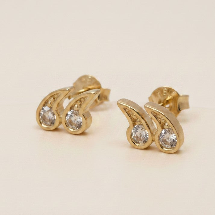 ✨ 18k Gold Filled Quotation Mark CZ Stud Earrings — Two Teardrops. One Unforgettable Shape.