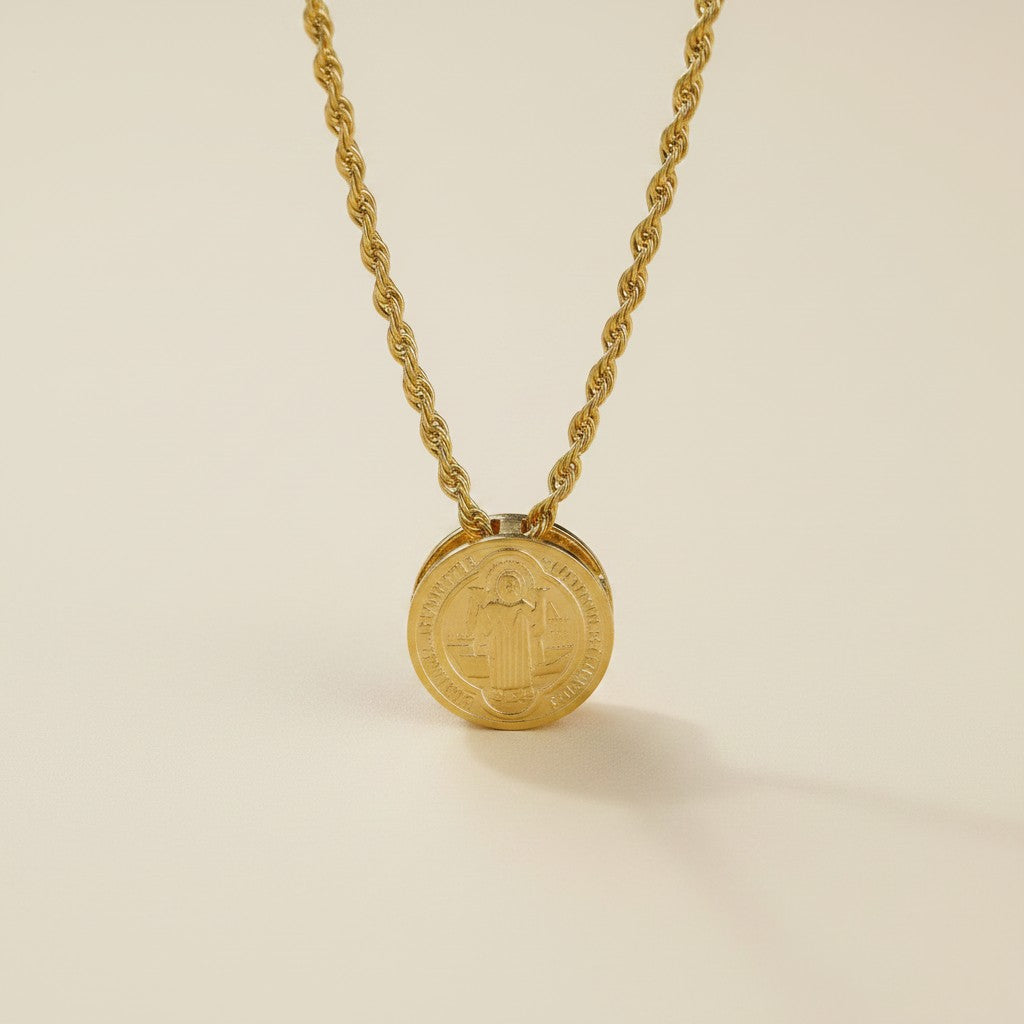 18k Gold Filled Petite Double-Sided Saint Benedict Coin Necklace | Faith & Protection
