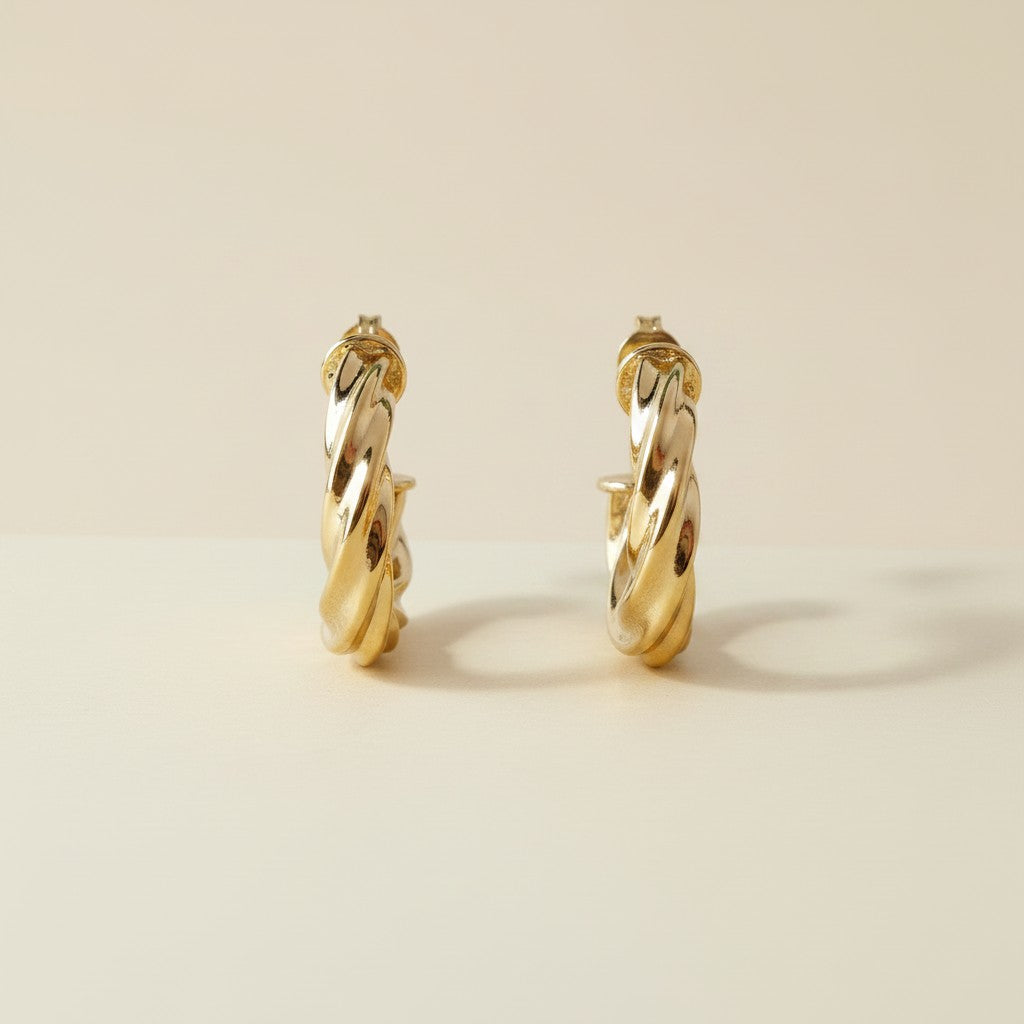 18k Gold Filled Twisted Half-Hoop Earrings
