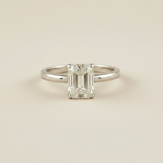 💎 .925 Sterling Silver Emerald-Cut Moissanite Solitaire Ring — 2.0ct. GRA Certified. The Most Architectural Ring.