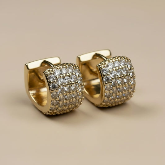 ✨ 18k Gold Filled Chunky Pavé CZ Clicker Hoop Earrings — Wall-to-Wall Brilliance. No Gold Left Bare.