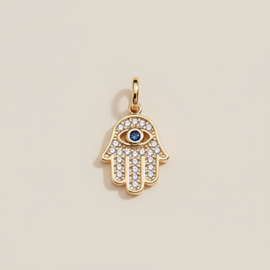 Evil Eye Hamsa Pendant | Hand of Fatima Charm | Protection Jewelry | CZ Diamond Pendant for Women