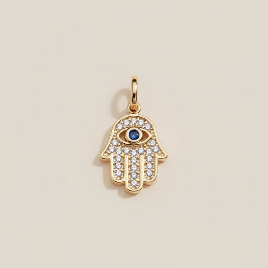 Evil Eye Hamsa Pendant | Hand of Fatima Charm | Protection Jewelry | CZ Diamond Pendant for Women