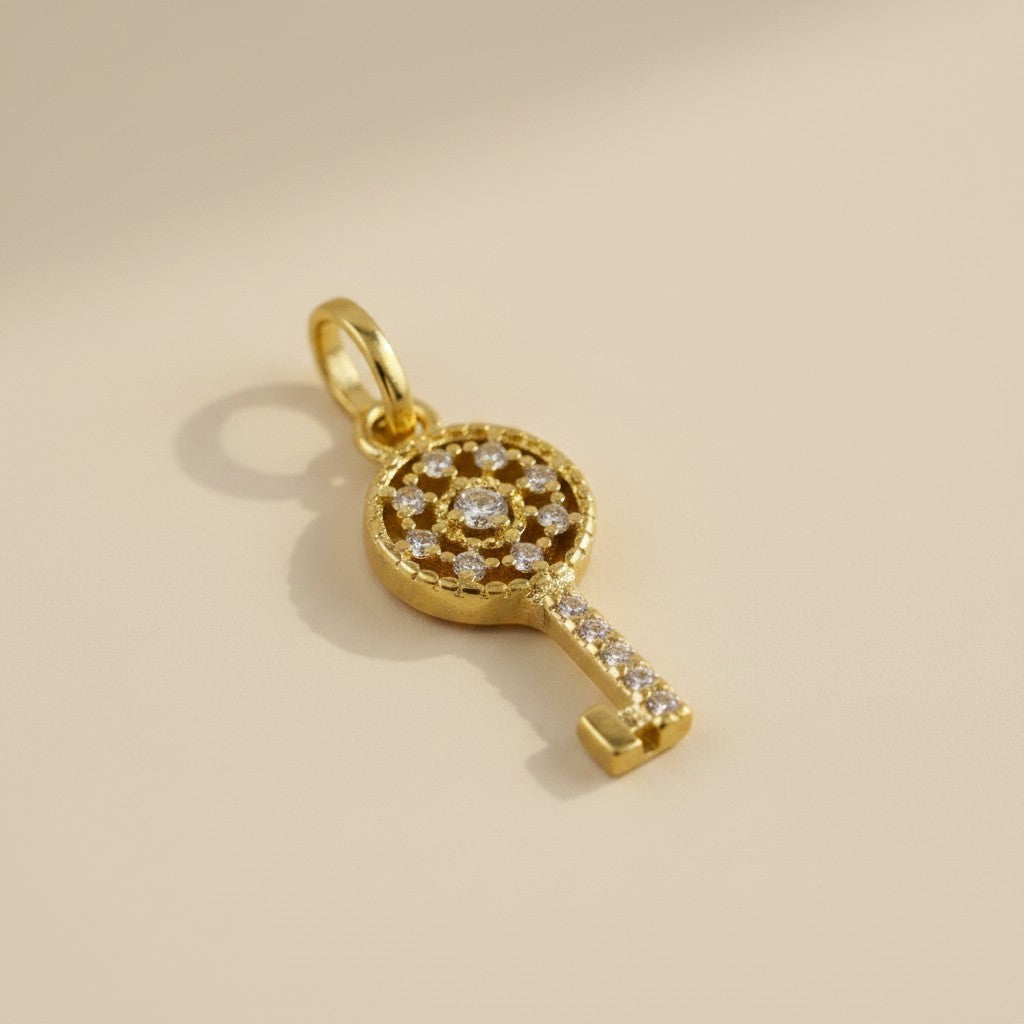 🗝️ 18k Gold Filled Pavé CZ Key Charm — Unlock What's Next. In Continuous Crystal Light.