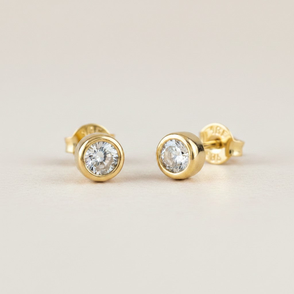18k Gold Filled Round CZ Stud Earrings | Timeless Everyday Classic
