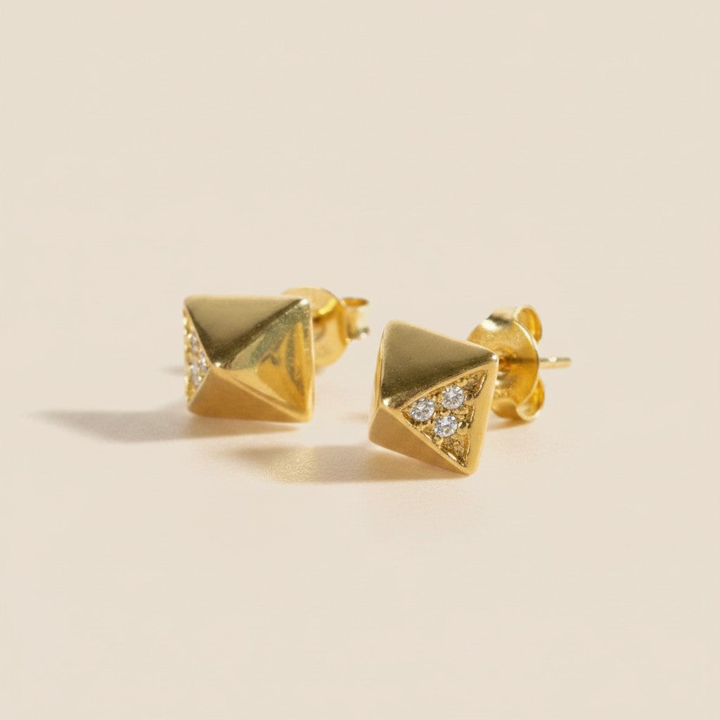 18k Gold Filled Pyramid CZ Stud Earrings | Bold & Playful Style
