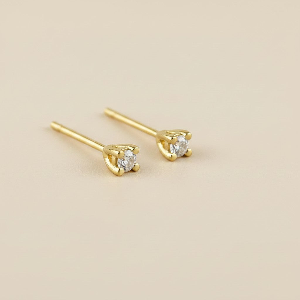18k Gold Filled 2.0mm CZ Stud Earrings | Classic Four-Prong Brilliance
