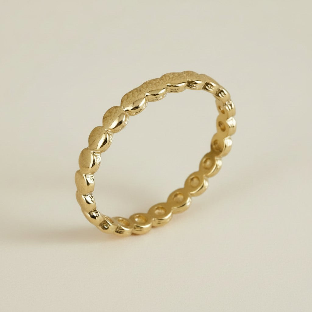 18k Gold Filled Flat Beaded Band Ring
