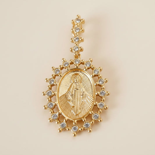 18k Gold Filled Double Sided Lady Mother of Grace Pendant