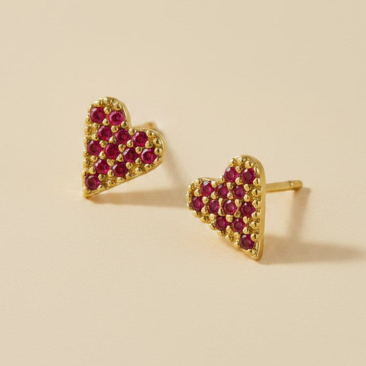💖 18k Gold Filled Colored CZ Heart Stud Earrings — Five Colors. One Tiny Heart. All the Feeling.