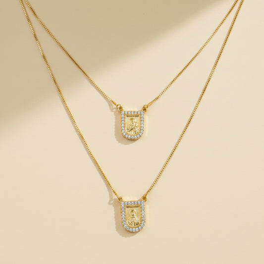 🙏 18k Gold Filled Scapular CZ Necklace (Escapulario) — Heart in Front. Grace Behind. Protection All Around.