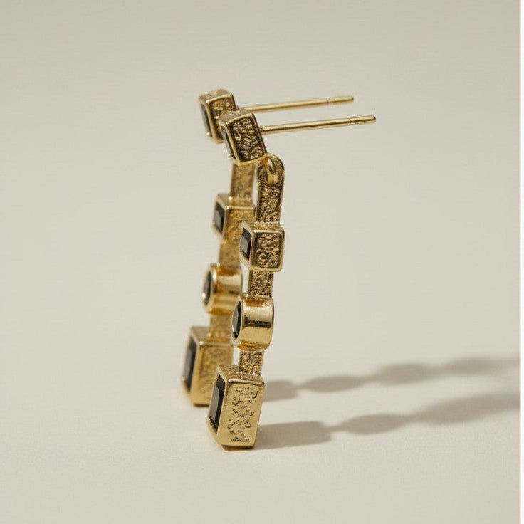 18k Gold Filled Black Dangling Shapes Earring