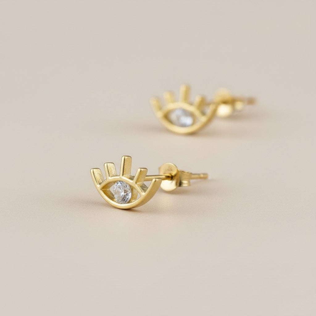 Cubic Zirconia Eye Stud Earrings - Dainty Evil Eye Studs for Women