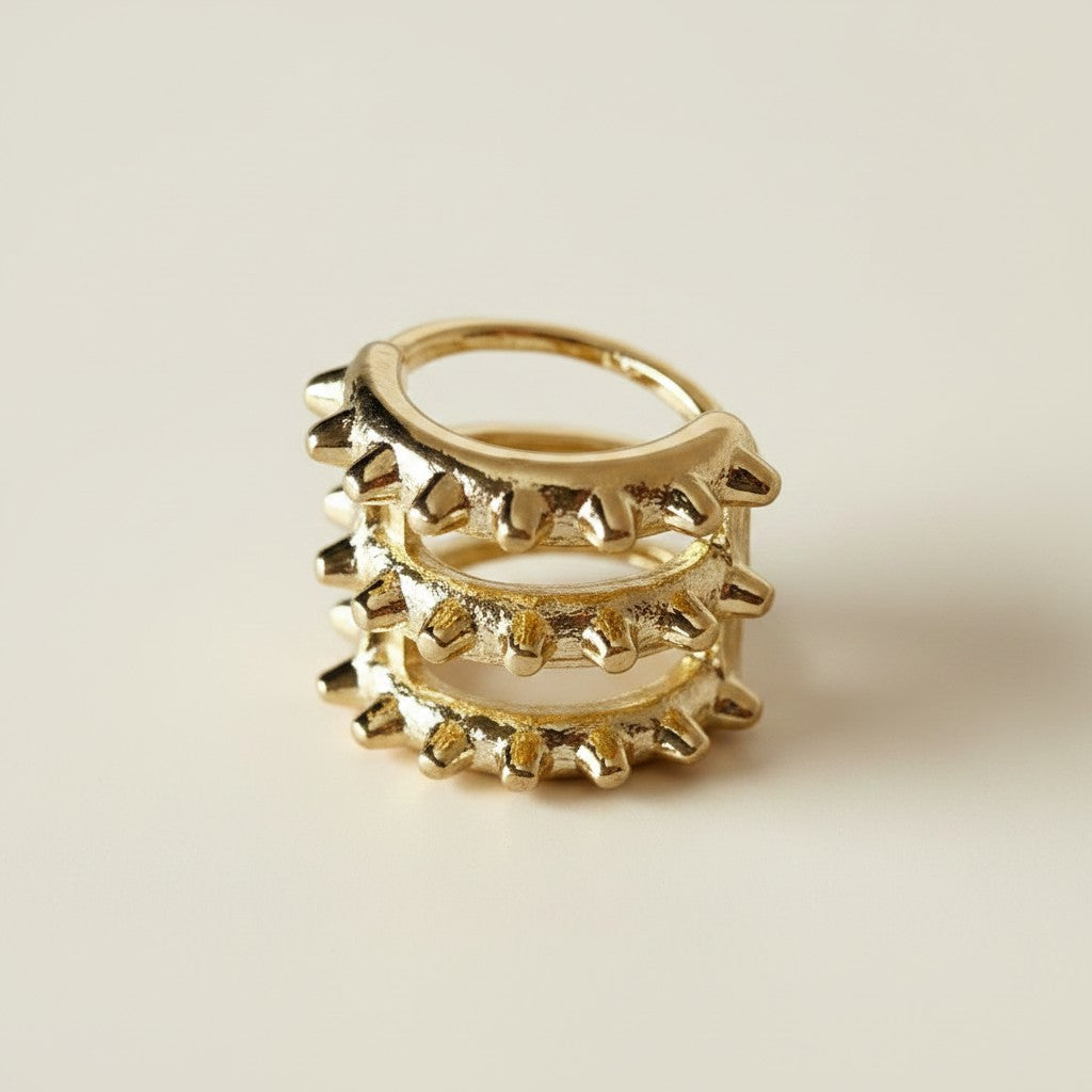 ⚡ 18k Gold Filled Triple Spike Ear Cuff — Three Points. Pure Gold Edge. No Piercing.