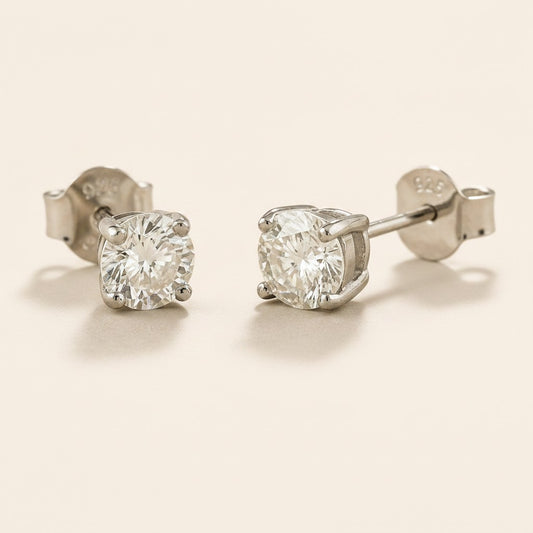 Princess Cut Moissanite Stud Earrings | .925 Sterling Silver, Rhodium Plated