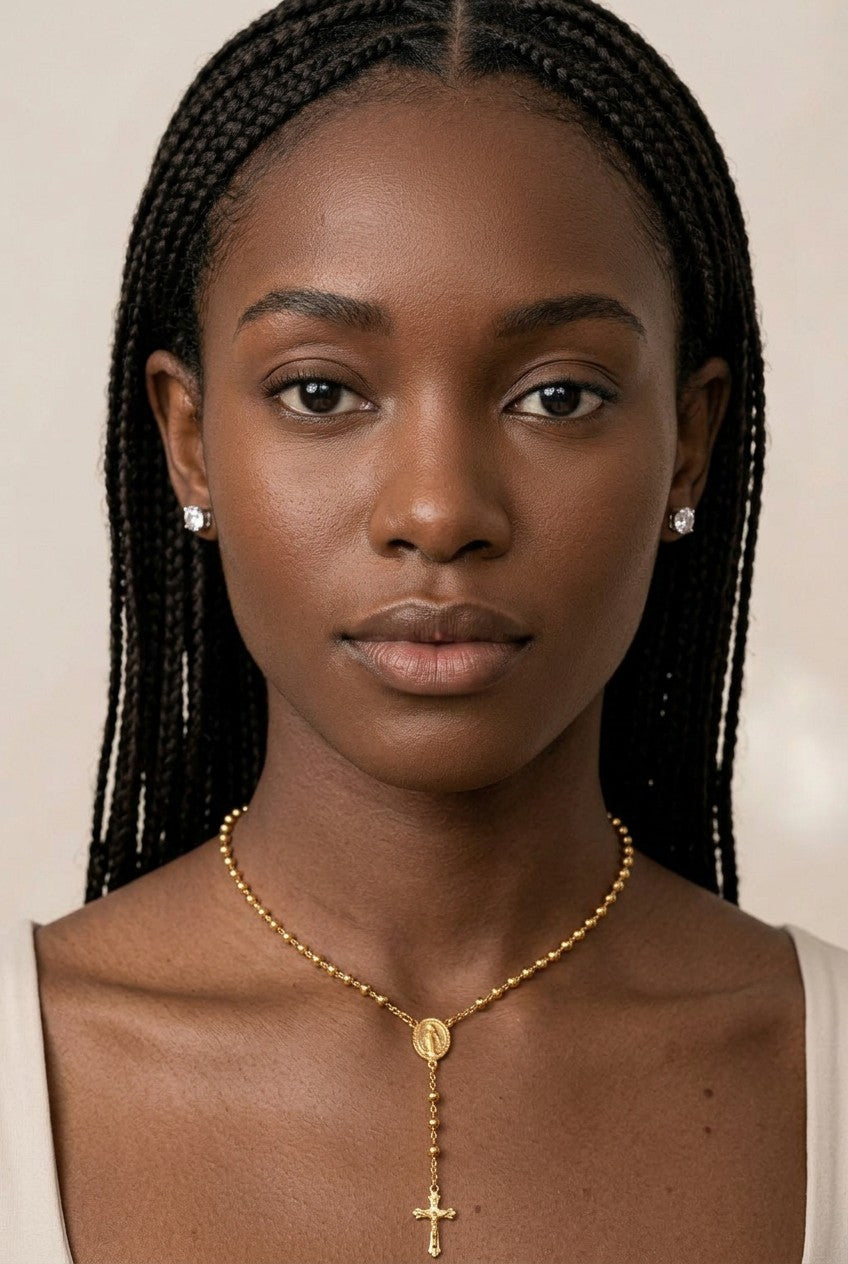 18k Gold Filled Rosary Necklace with Miraculous Medal & Crucifix | Substantial Faith Jewelry