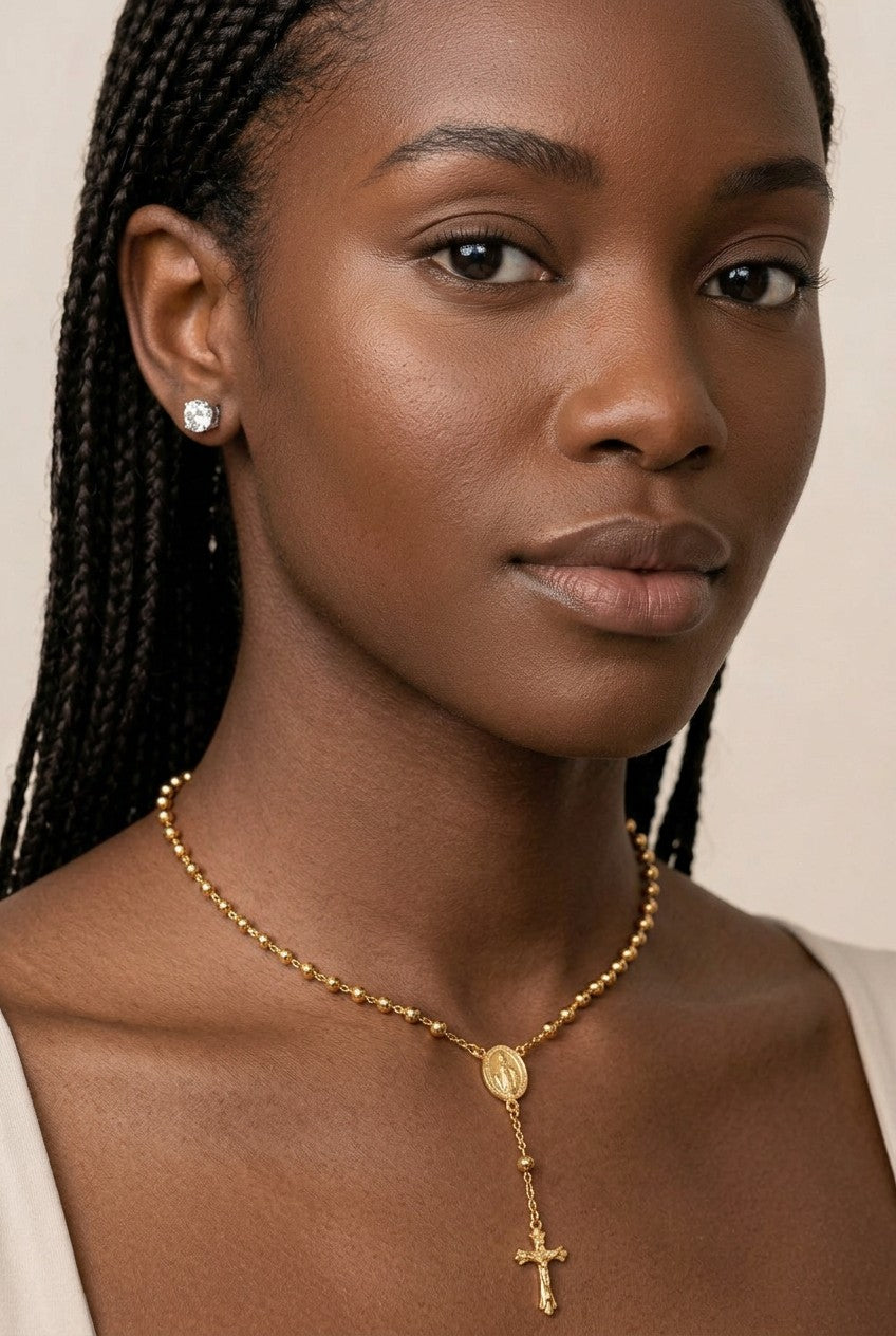 18k Gold Filled Rosary Necklace with Miraculous Medal & Crucifix | Substantial Faith Jewelry