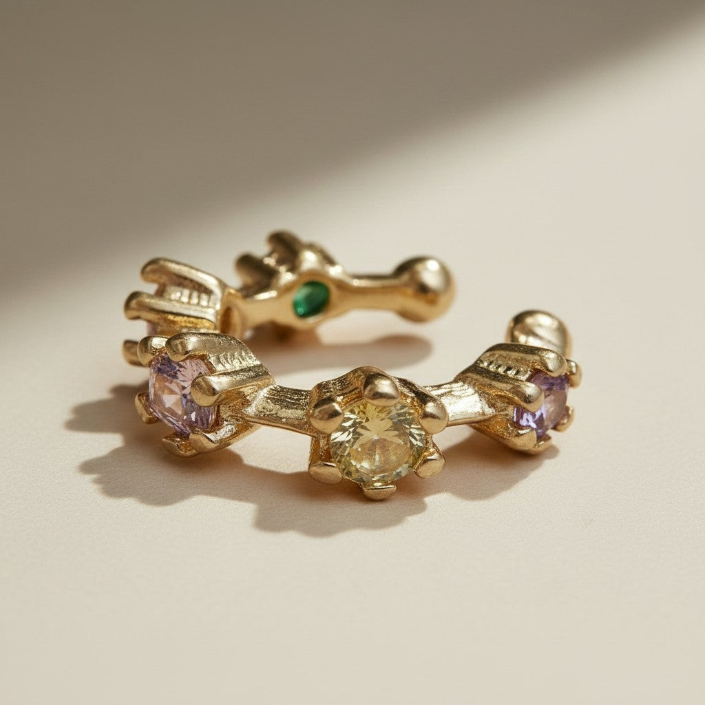 🌸 18k Gold Filled Pastel CZ Ear Cuff — Multiple Soft Colors. One Effortless Ear.