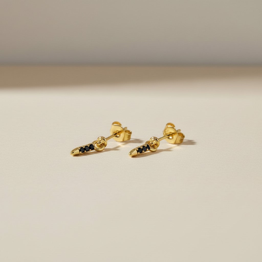 18k Gold Filled black CZ Spear Drop Earrings — Sharp, Sleek; Undeniably Modern