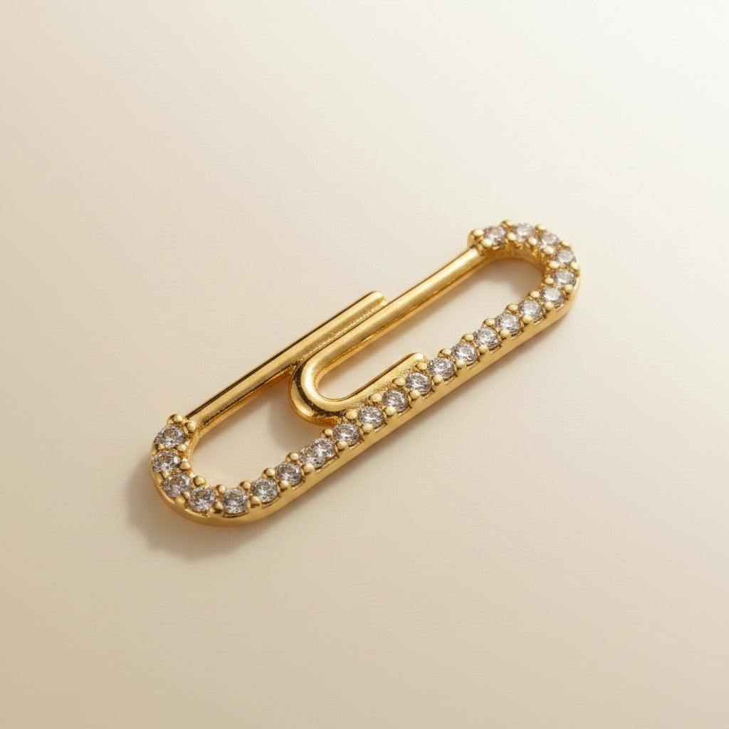 ✨ 18k Gold Filled CZ Paperclip Pendant — The Familiar Form. One Side Sparkling. Entirely Unexpected