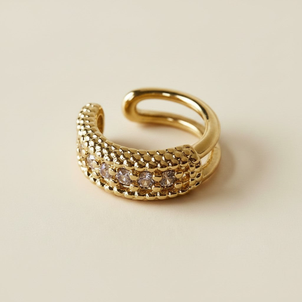18k Gold Filled Beaded CZ Ear Cuff | Chic & Edgy Sparkle