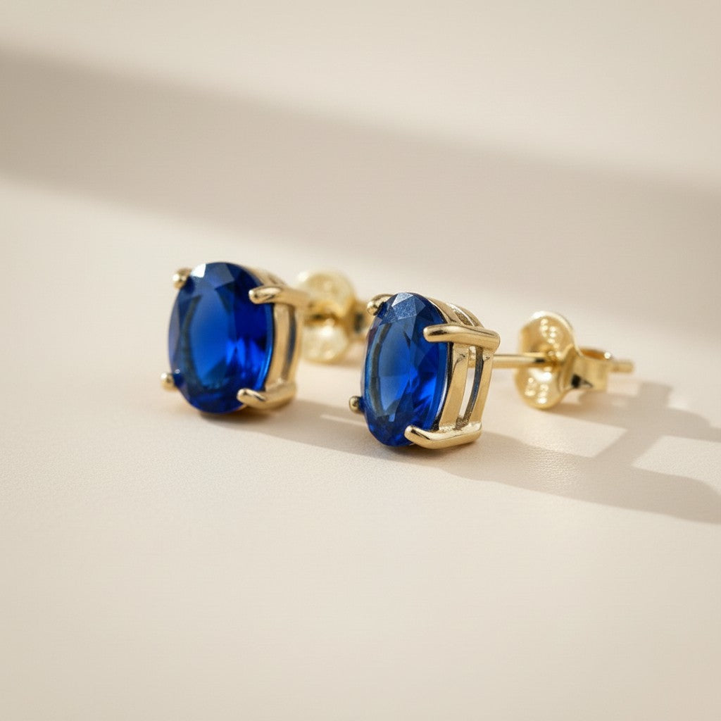 18k Gold Filled Oval Sapphire CZ Stud Earrings | Timeless Sparkle
