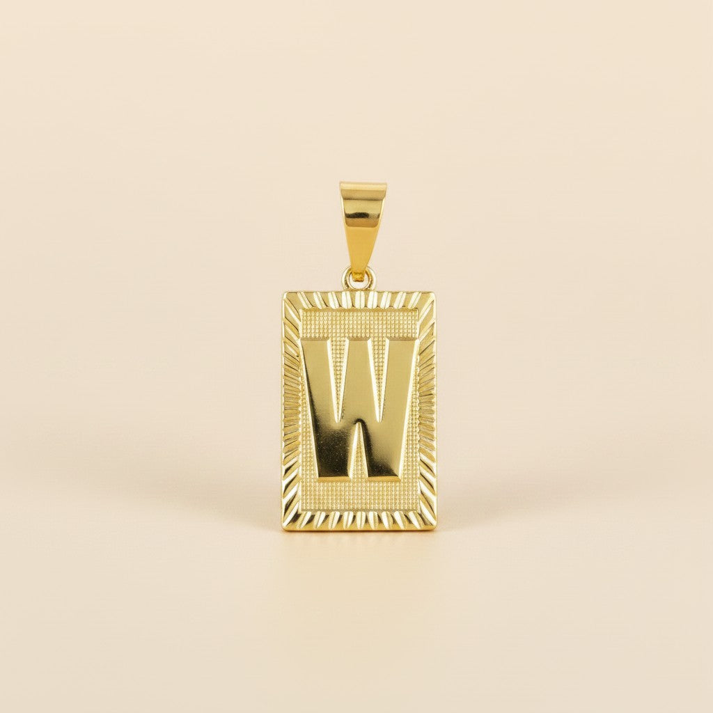 18k Gold Filled Vintage Diamond Cut Initial Plate Pendant | Personal & Timeless