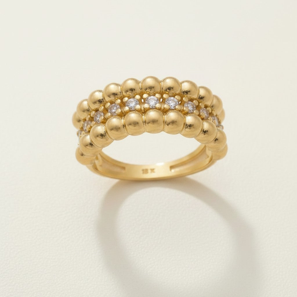 ✨ 18k Gold Filled Beaded CZ Band Ring — Granulated Texture. Centered Sparkle. A Ring That Has Everything.