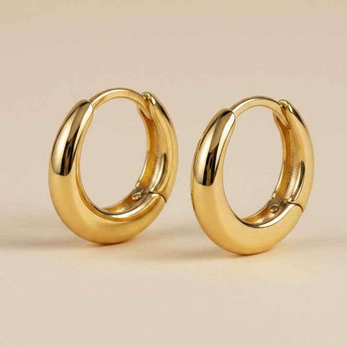 ✨ 18k Gold Filled Polished Clicker Hoop Earrings — 12mm. 3mm Wide. The Daily Essential.