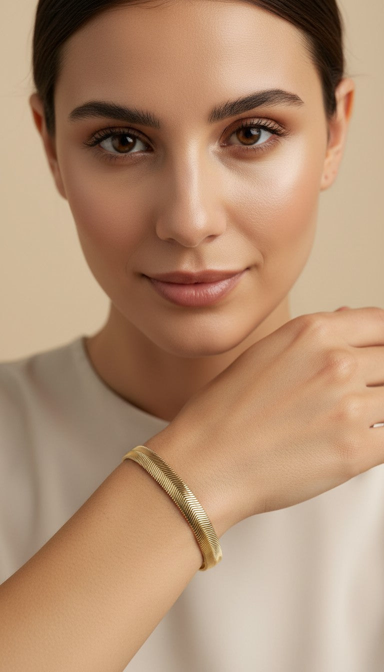 ✨ 18k Gold Filled Snake Chain Bracelet — 8mm of Fluid Gold. The Most Luxurious Drape at the Wrist.