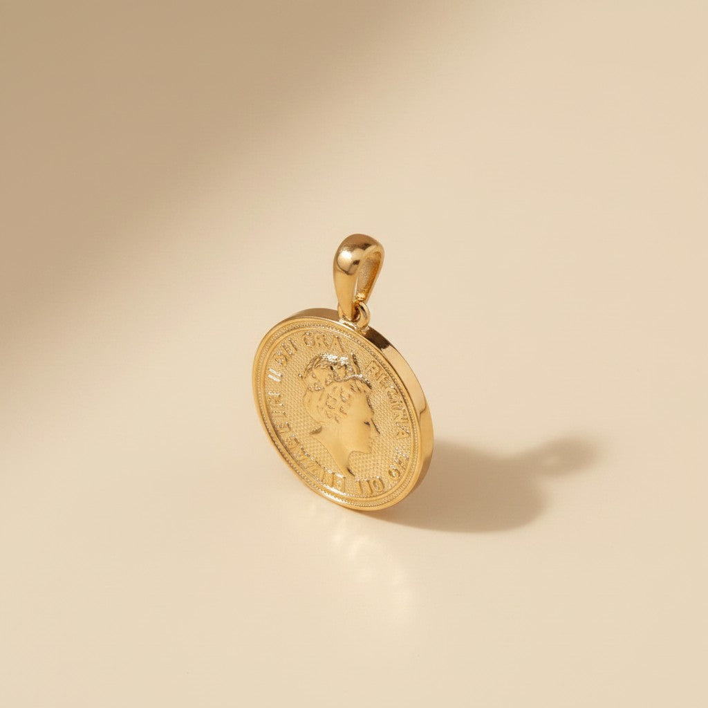 👑 18k Gold Filled Queen Coin Portrait Pendant — Regal. Timeless. The Coin That Belongs at the Neckline.