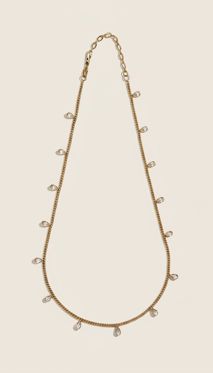 ✨ 18k Gold Filled CZ Drop Curb Chain Necklace — The Chain That Sparkles Twice. Once From the Links. Once From the Drops.